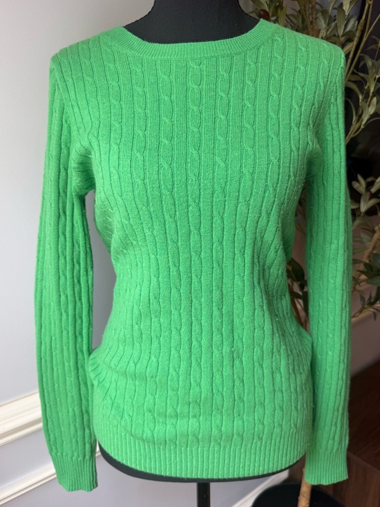 J. Crew Sweaters - J.Crew Green Cable Knit Sweater Wool Cashmere Blend Crewneck Fitted Preppy Small